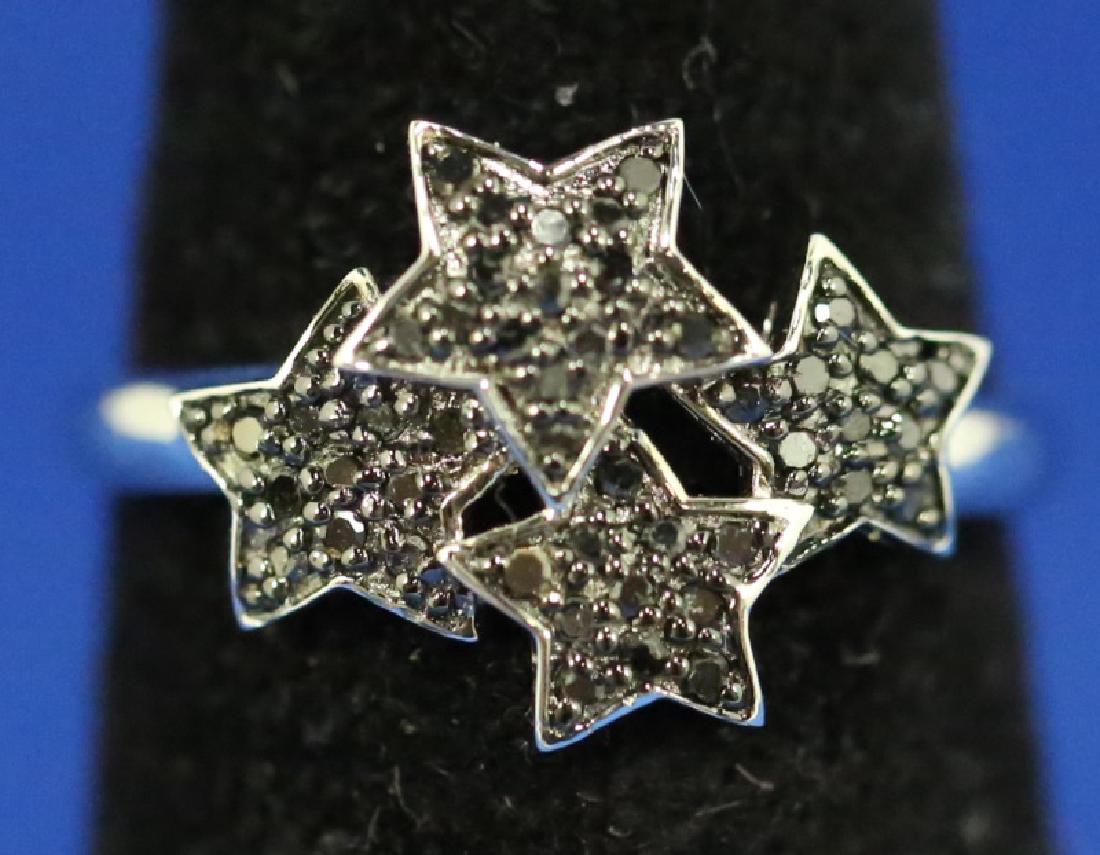 LADIES STAR MOTIF BLACK DIAMOND STERLING RING (1 of 2)