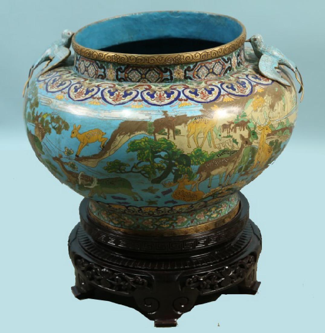 LARGE CLOISONNE POT WITH STAND (1 of 6)
