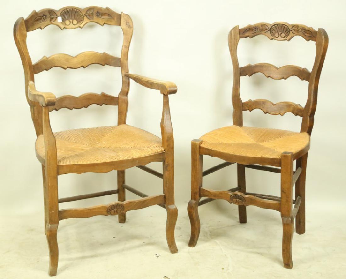 SET OF SIX ANTIQUE COUNTRY FRENCH RUSH SEAT CHAIRS (1 of 3)