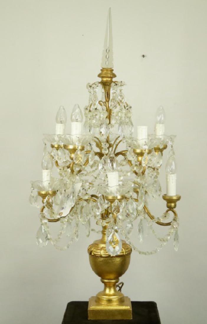 VINTAGE CUT PRISM CARVED & GILDED URN CANDELABRUM (1 of 3)