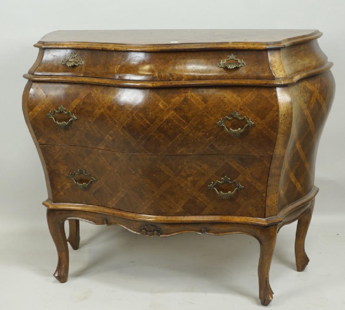 PAIR OF VINTAGE ITALIAN BURLED WALNUT BOMBE CHEST (1 of 2)