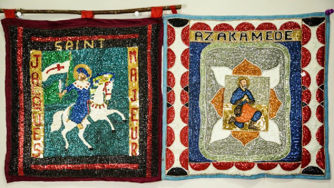 LOT OF TWO HAITIAN BEADED TAPESTIRES WITH SAINTS (1 of 1)