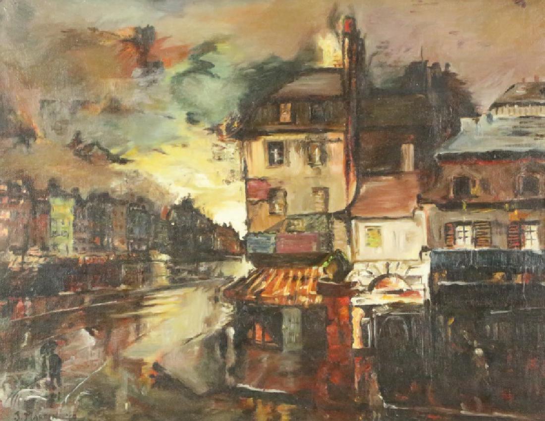 J. MARTIN STREET SCENE OIL ON ARTIST BOARD PAINTING (1 of 4)