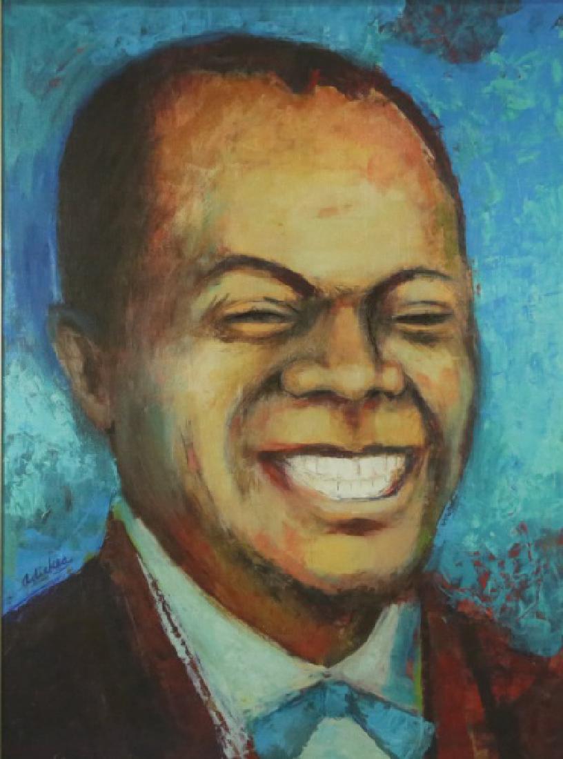 DAVID ADICKES "LOUIS ARMSTRONG" GICLEE PAINTING: DAVID ADICKES "LOUIS ARMSTRONG" GICLEE PAINTING. Height: 34 1/2 & 29 1/2 in. by Width: 27 & 21 1/2 in.