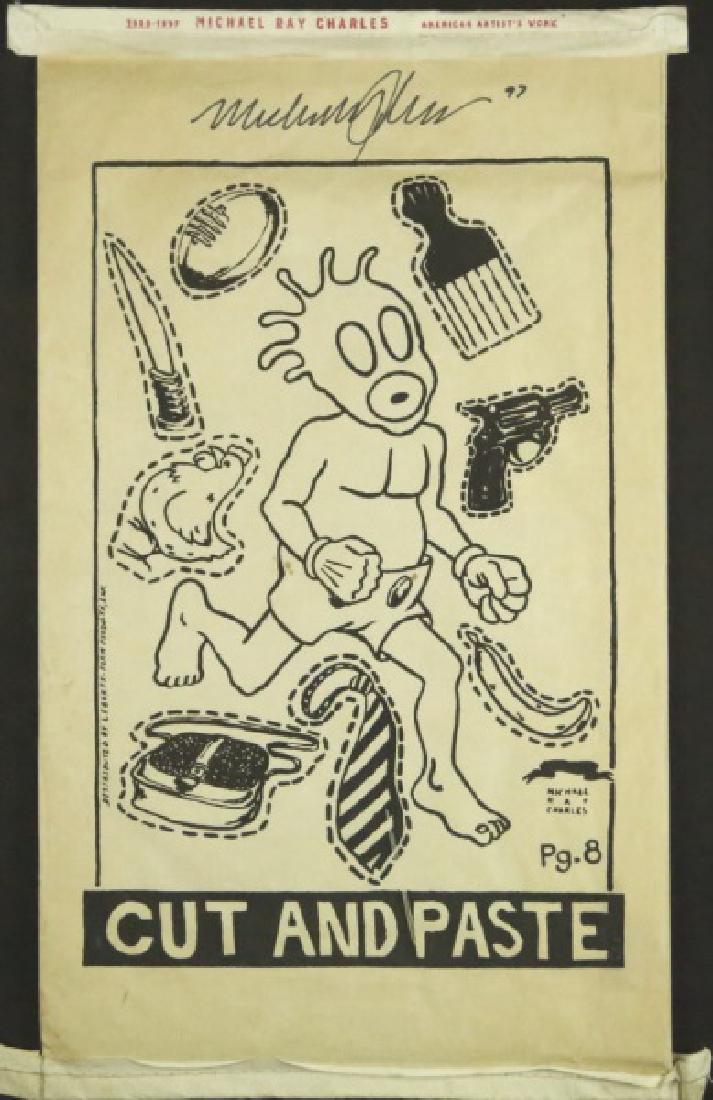 MICHAEL RAY CHARLES CUT AND PASTE CATALOGUE 1977: MICHAEL RAY CHARLES CUT AND PASTE CATALOGUE 1977, BLAFFER GALLERY, SIGNED BY THE ARTIST, HIS FIRST MUSEUM EXHIBIT. Height: 29 1/2 & 25 in. by Width: 19 1/2 & 16 in.