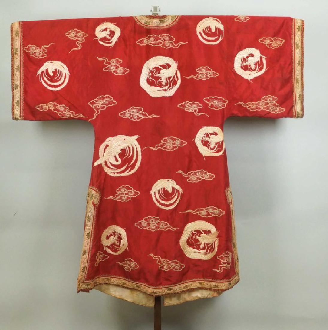 19th C.CHINESE SILK/SILVER THREAD EMBROIDERED ROBE (1 of 10)