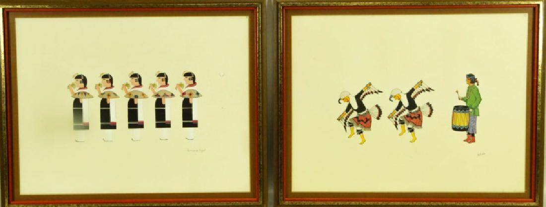 AWA TSIREH & ROMANDO VIGIL NATIVE AMERICAN PRINT: AWA TSIREH & ROMANDO VIGIL NATIVE AMERICAN PRINT. Height: 17 1/2 & 14 in. by Width: 22 & 19 in.