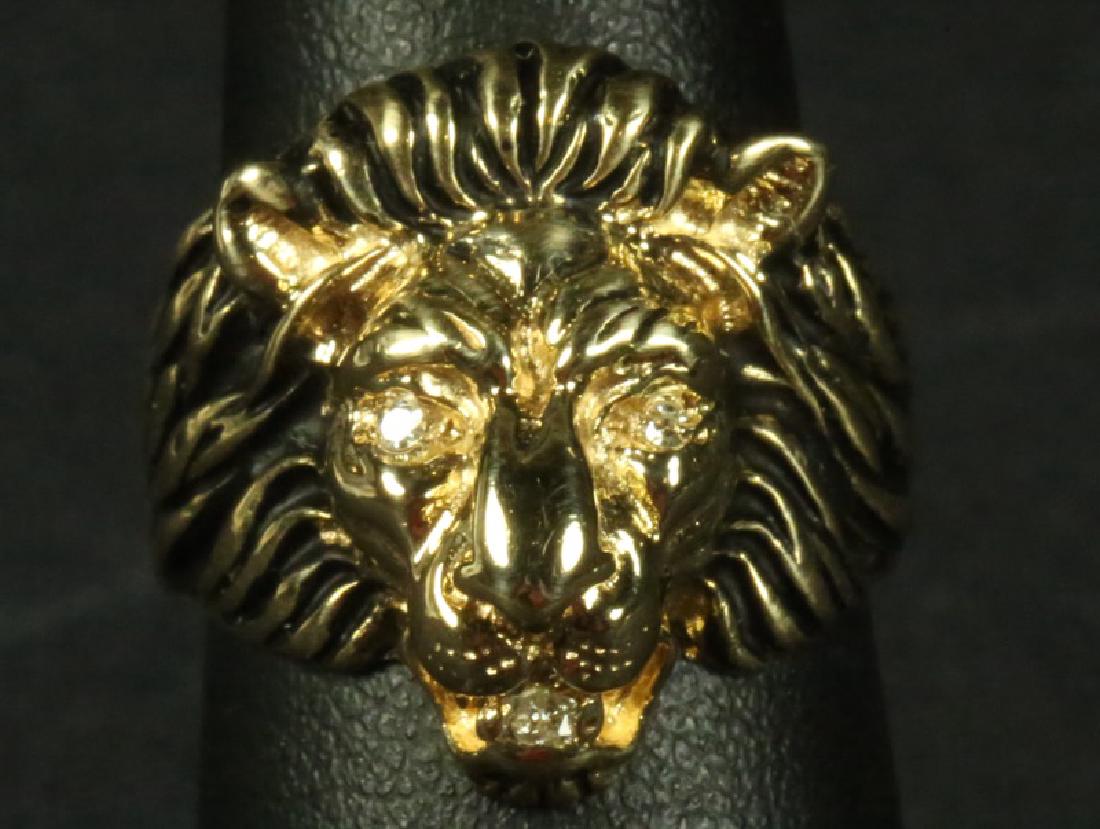 "14KT" YELLOW GOLD LION HEAD MOTIF DIAMOND RING (1 of 5)