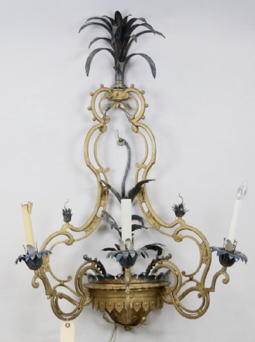 PAIR WROUGHT IRON PAINTED 3-LIGHT SCONCES C.1920 (1 of 1)