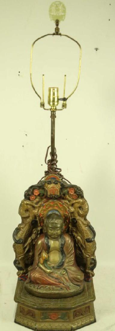 CIRCA 1940's BRONZE 2PC BUDDHA LAMP (1 of 4)