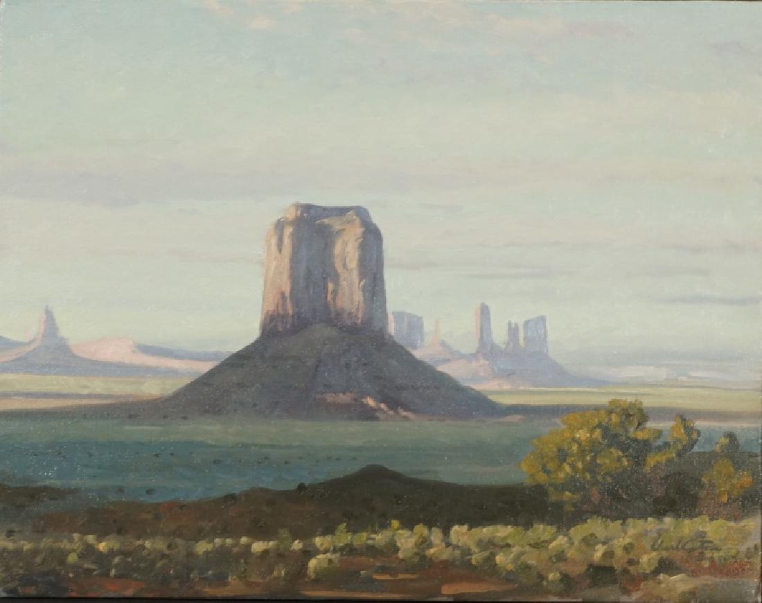 DAVID CATON "EAST MITTEN BUTTE" OIL ON CANVAS, 1989: DAVID CATON "EAST MITTEN BUTTE" OIL ON CANVAS, 1989. Height: 19 & 14 in. by Width: 22 1/2 & 18 in.