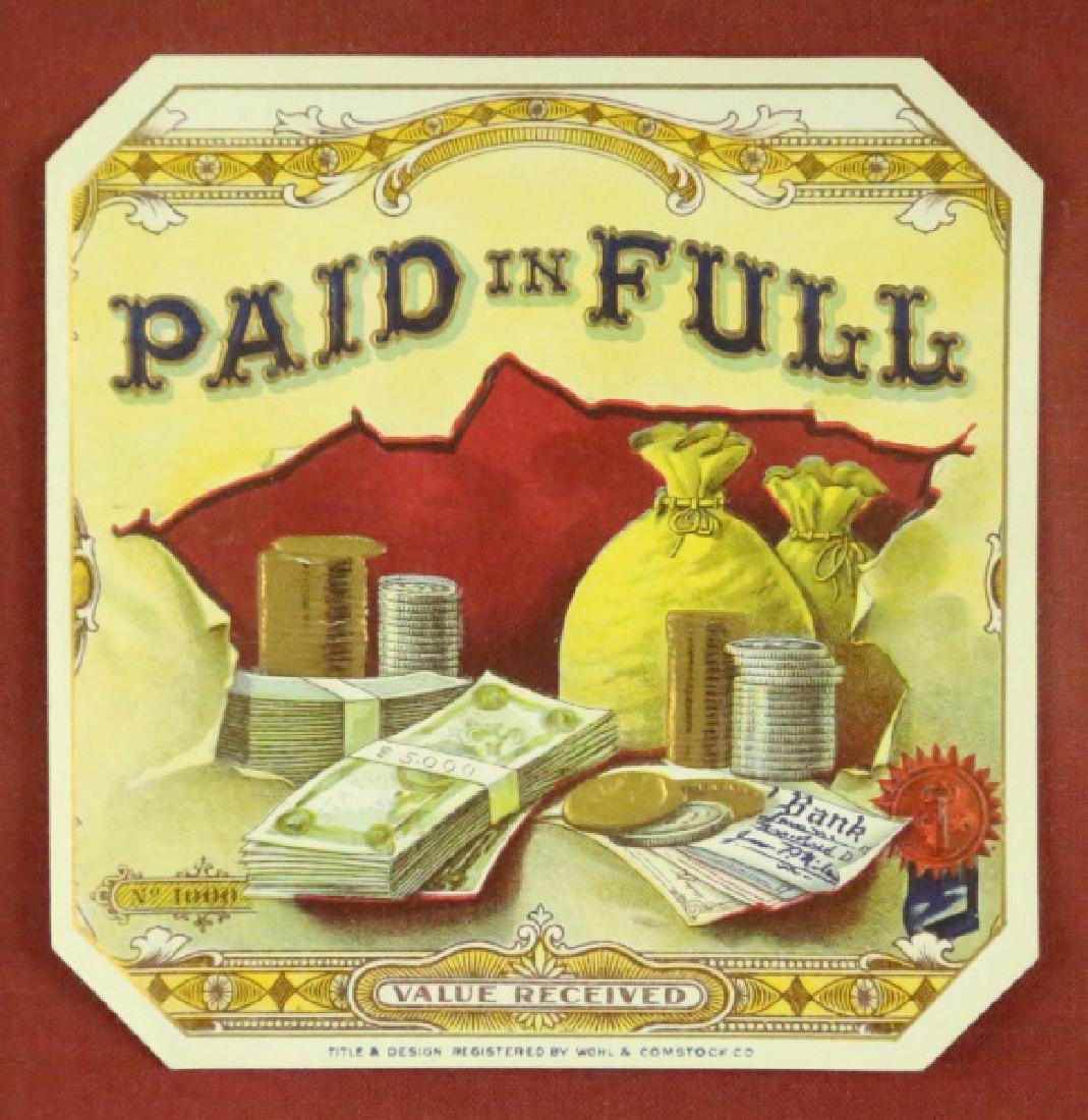 ANTIQUE CIGAR BOX LABEL: ANTIQUE CIGAR BOX LABEL CIRCA 1890'S. Height: 14 & 4 1/2 in. by Width: 13 1/2 & 4 1/2 in.