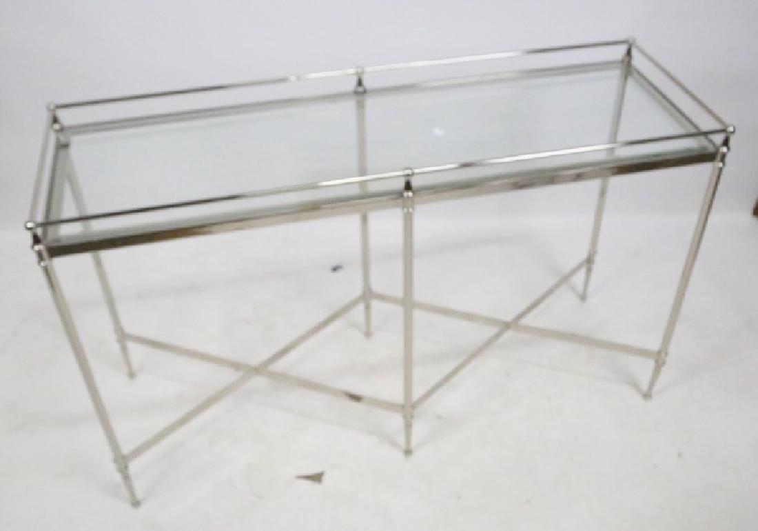 CHROME GLASS TOP SOFA TABLE: CHROME GLASS TOP SOFA TABLE Height: 18 1/2 in. by Width: 34 1/2 in. by Depth: 20 in.