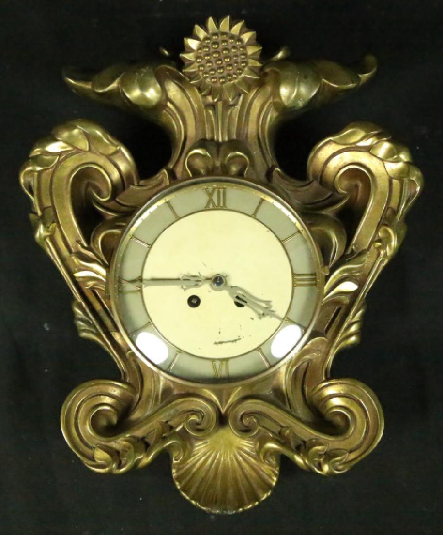 ANTIQUE SCANDINAVIAN BRONZE CARTEL CLOCK: ANTIQUE SCANDINAVIAN BRONZE CARTEL CLOCK. Height: 16 in. by Width: 14 in. by Depth: 5 1/2 in.
