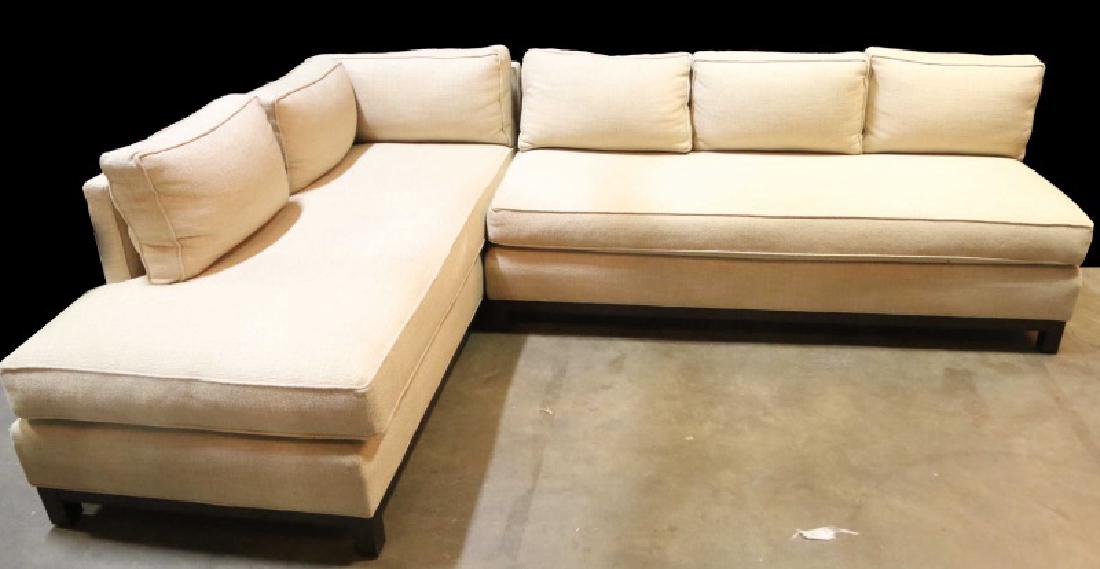 MITCHELL GOLD+BOB WILLIAMS LINEN SECTIONAL SOFA: MITCHELL GOLD+BOB WILLIAMS TWO-PIECE LINEN SECTIONAL SOFA. Height: 29 in. by Width: 110 in. by Depth: 78 in.