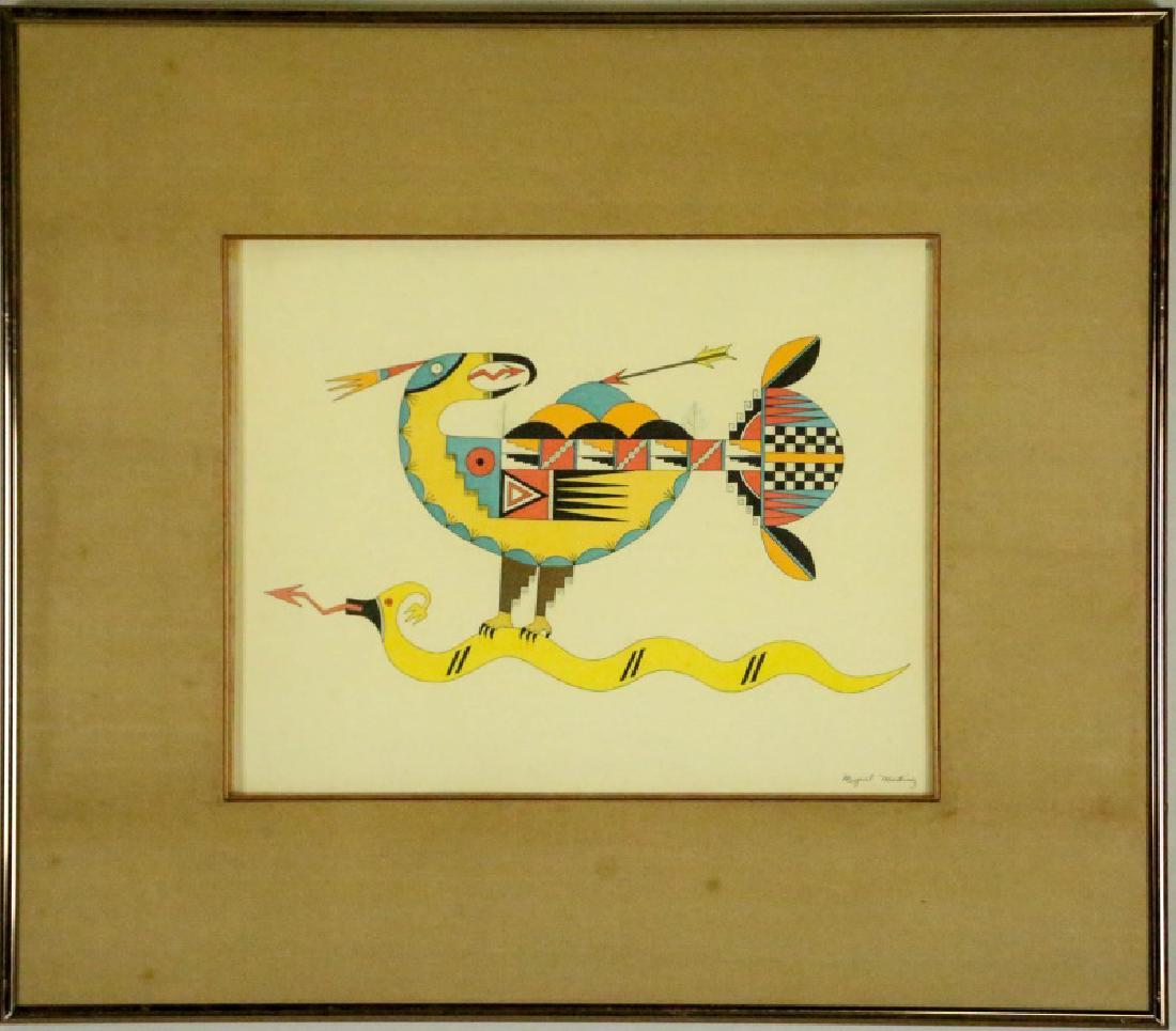 MIGUEL MARTINEZ NATIVE AMERICAN THUNDERBIRD: MIGUEL MARTINEZ "THUNDERBIRD HOLDING THE AVENUE". Height: 27 & 15 in. by Width: 31 & 19 in.