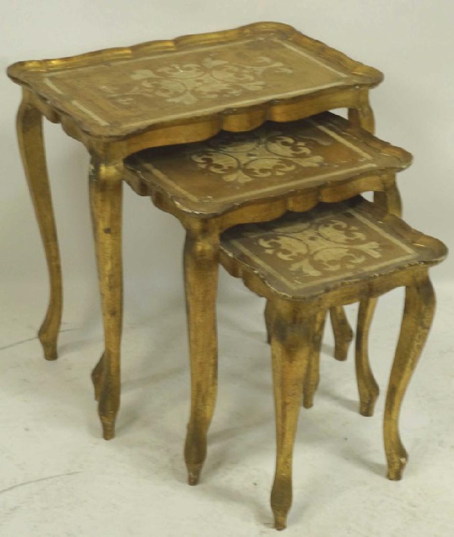 FLORENTINE THREE-PIECE NEST OF TABLES: FLORENTINE THREE-PIECE NEST OF TABLES. Height: 23 in. by Width: 23 in. by Depth: 14 in.