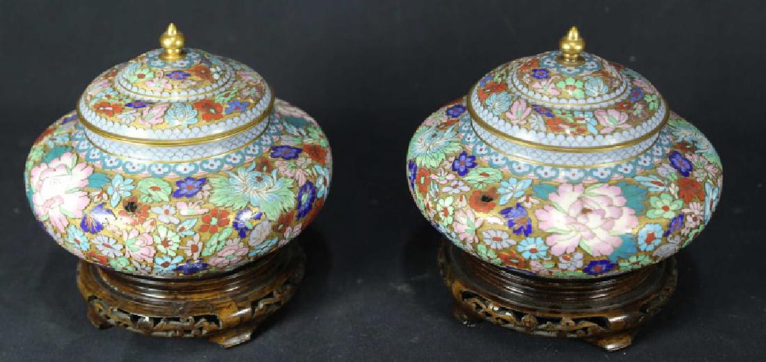 PAIR OF CLOISONNE LIDDED JARS (1 of 3)