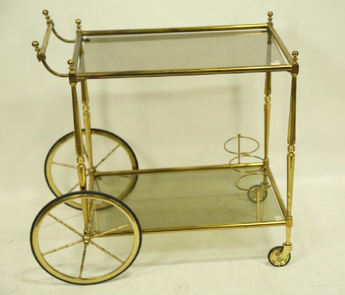 VINTAGE BRASS GLASS TOP BAR CART (1 of 2)