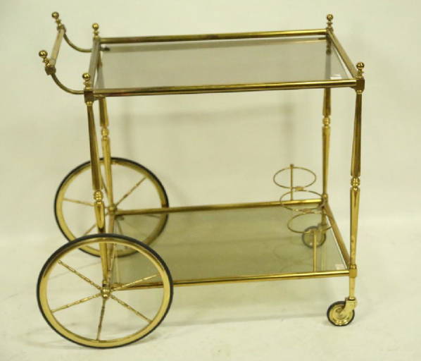 Vintage Brass Glass Top Bar Cart