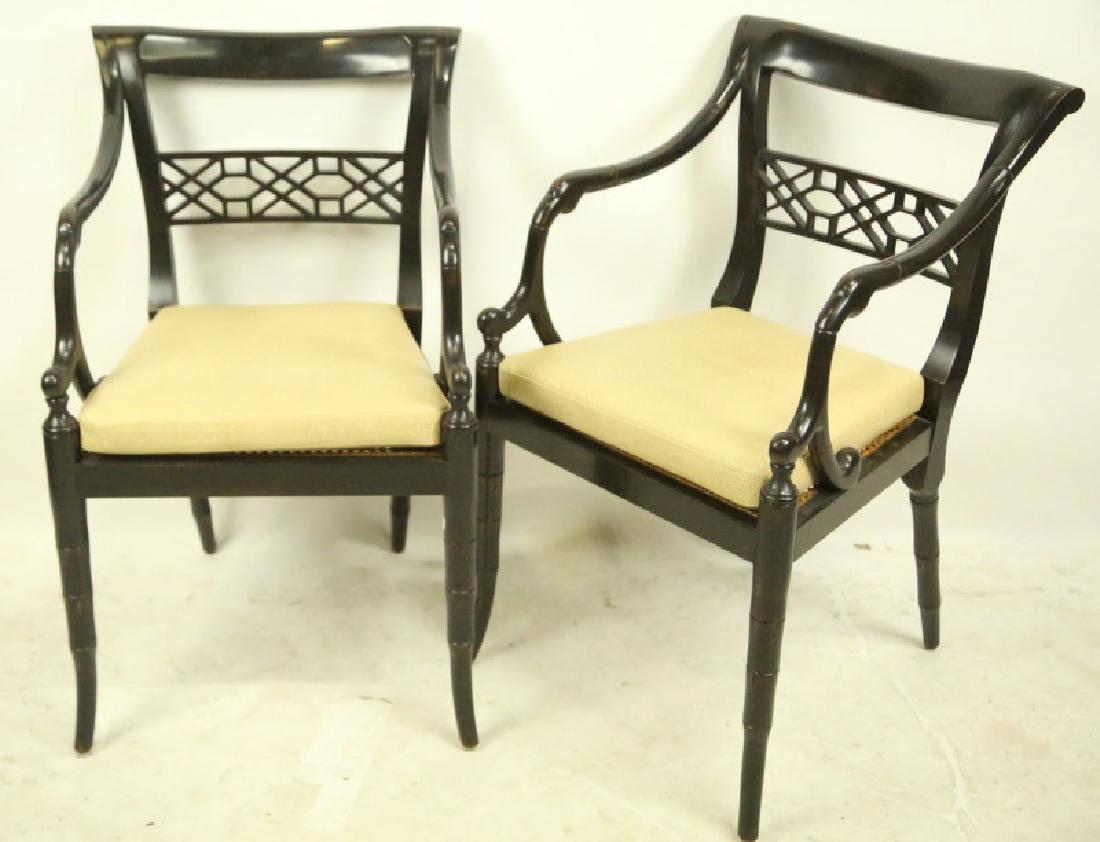 PAIR ART DECO STYLE EBONIZED LATTICE BACK CHAIRS (1 of 2)