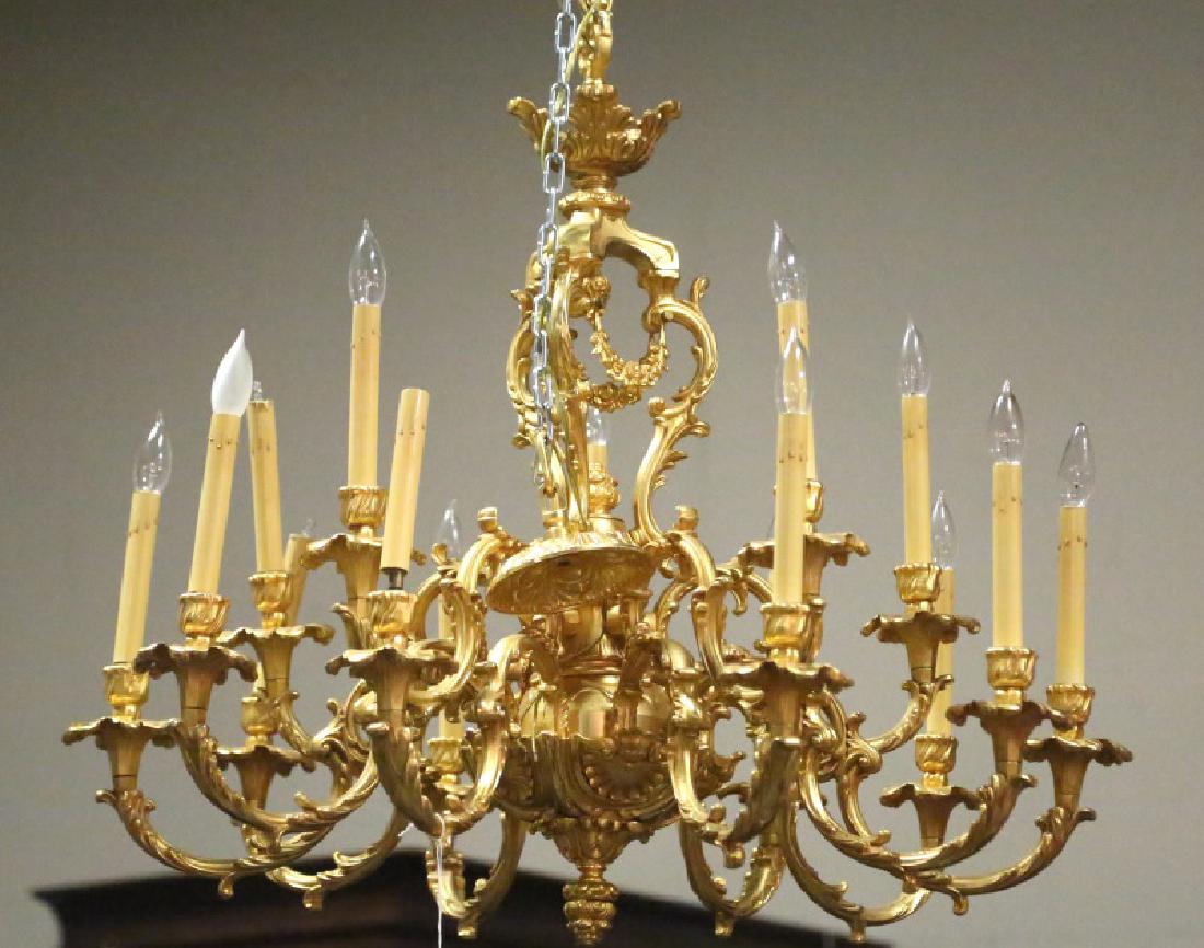 BAROQUE FIFTEEN-LIGHT GILT BRONZE CHANDELIER: BAROQUE FIFTEEN-LIGHT GILT BRONZE CHANDELIER. Height: 30 in. by Width: 36 in. by Depth: 36 in.