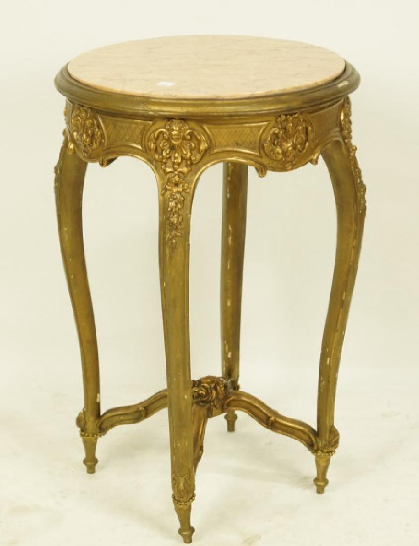 ANTIQUE CARVED & GILDED MARBLE TOP SIDE TABLE (1 of 3)