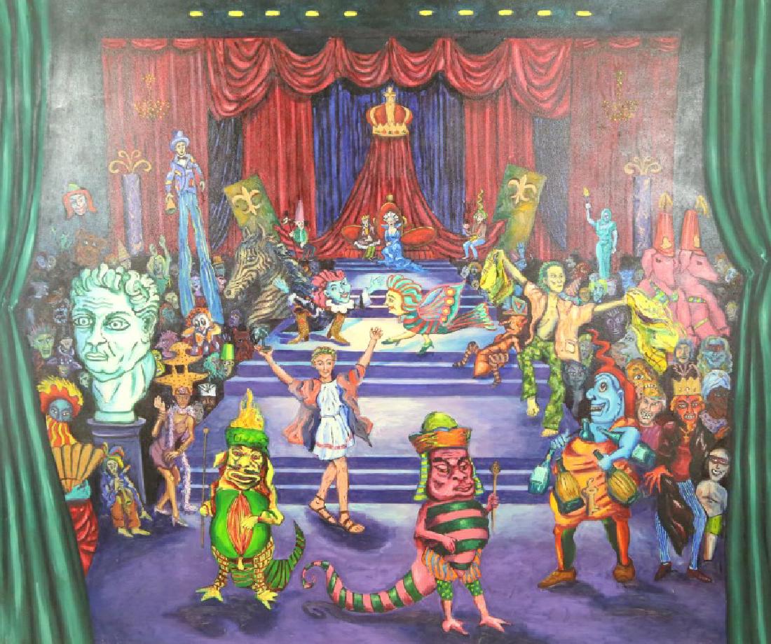 JEFF DELUDE "NEW ORLEANS PARADE" OIL ON CANVAS: JEFF DELUDE "NEW ORLEANS PARADE" OIL ON CANVAS. Height: 54 in. by Width: 65 in.