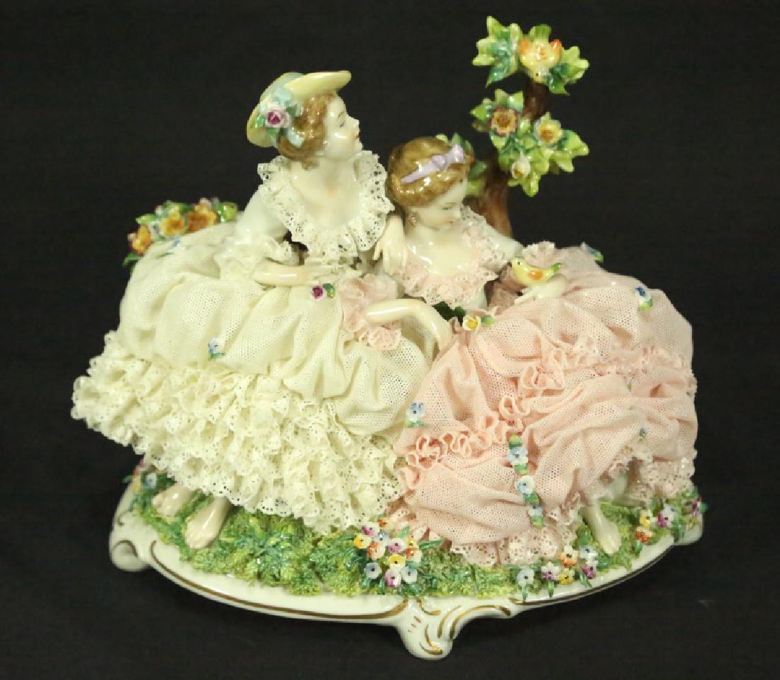 TWO LADIES IN GARDEN GERMAN PORCELAIN FIGURE (1 of 1)