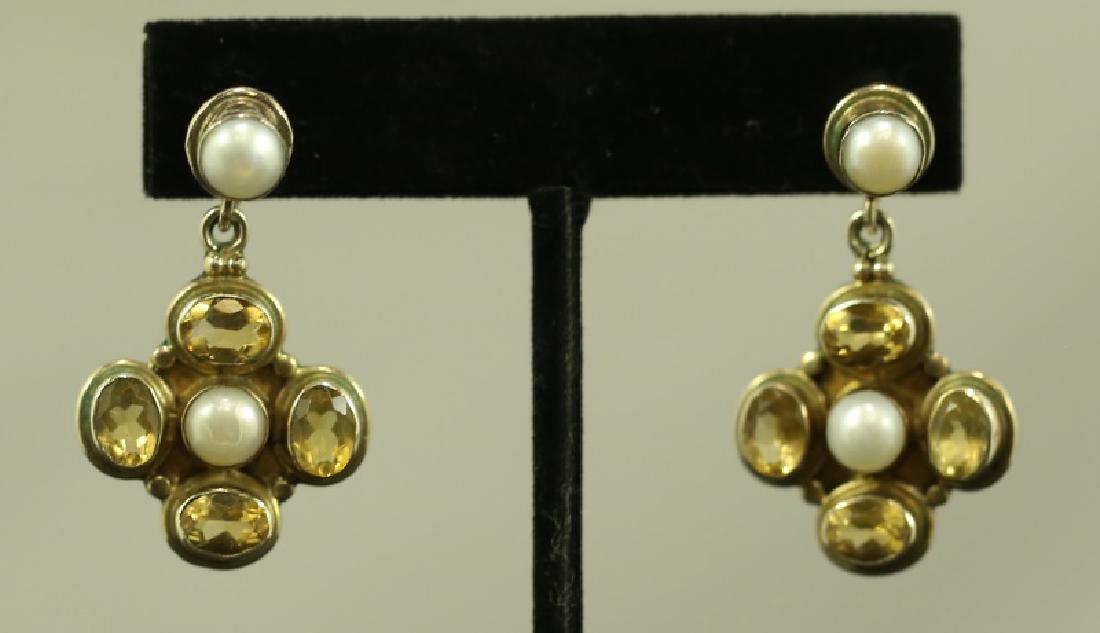 PAIR OF ANTIQUE CITRINE PEARL & 14KT GOLD DROP EARRINGS (1 of 6)