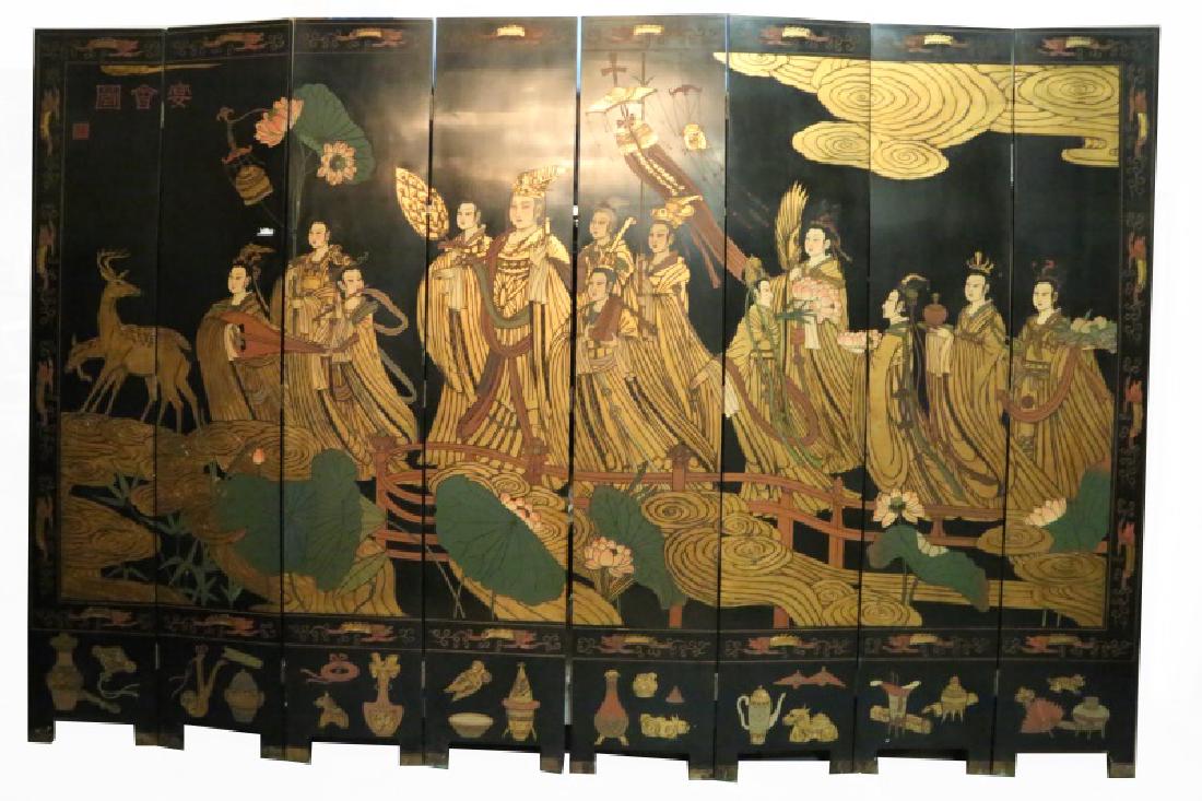 CHINESE MUSICAL PROCESSION LACQUERED SCREEN (1 of 3)