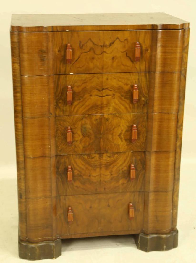 1940's ART DECO WALNUT CHEST OF DRAWERS (1 of 3)
