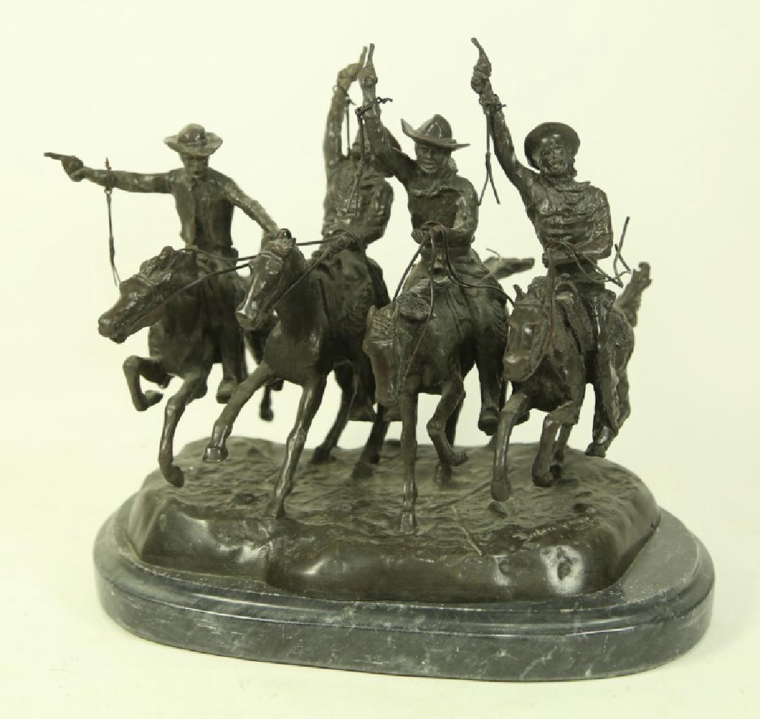 FREDERIC REMINGTON "COMING THRU THE RYE": FREDERIC REMINGTON "COMING THRU THE RYE" SCULPTURE. Height: 14 in. by Width: 16 in. by Depth: 10 in.