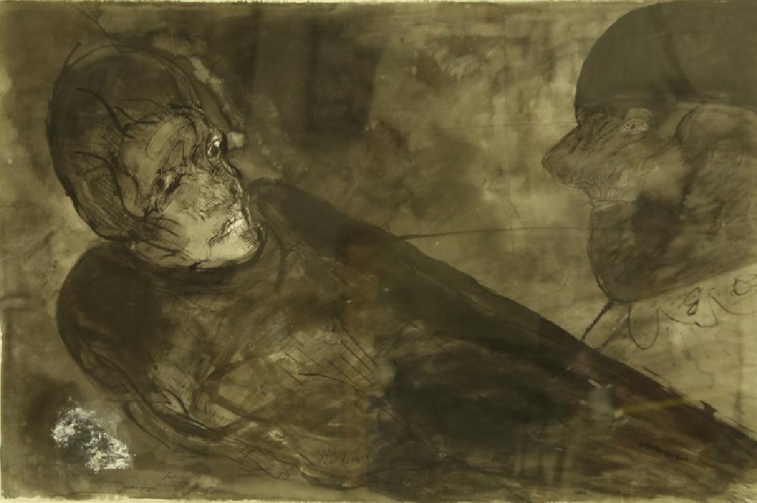 JOSE LUIS CUEVAS "CADAVER Y PAYASO" INK WASH, 1973 (1 of 3)