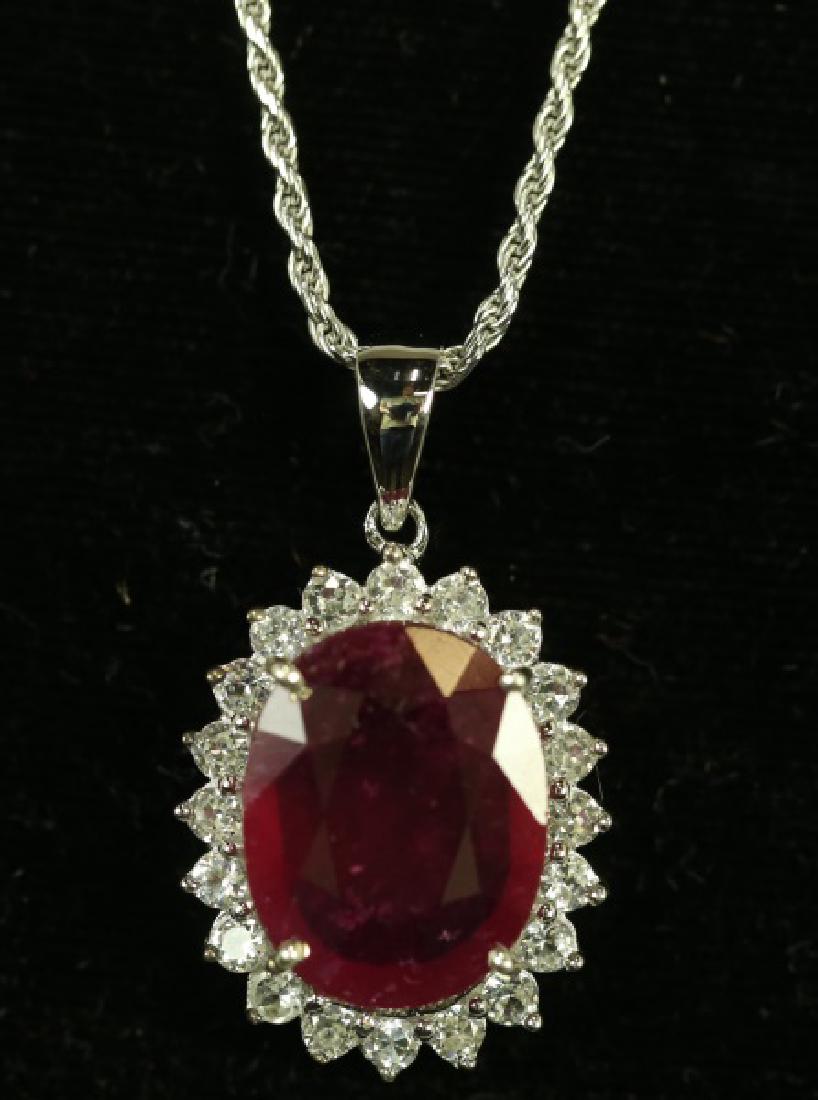 SILVER. 8.62CT. RUBY & WHITE SAPPHIRE PENDANT (1 of 3)