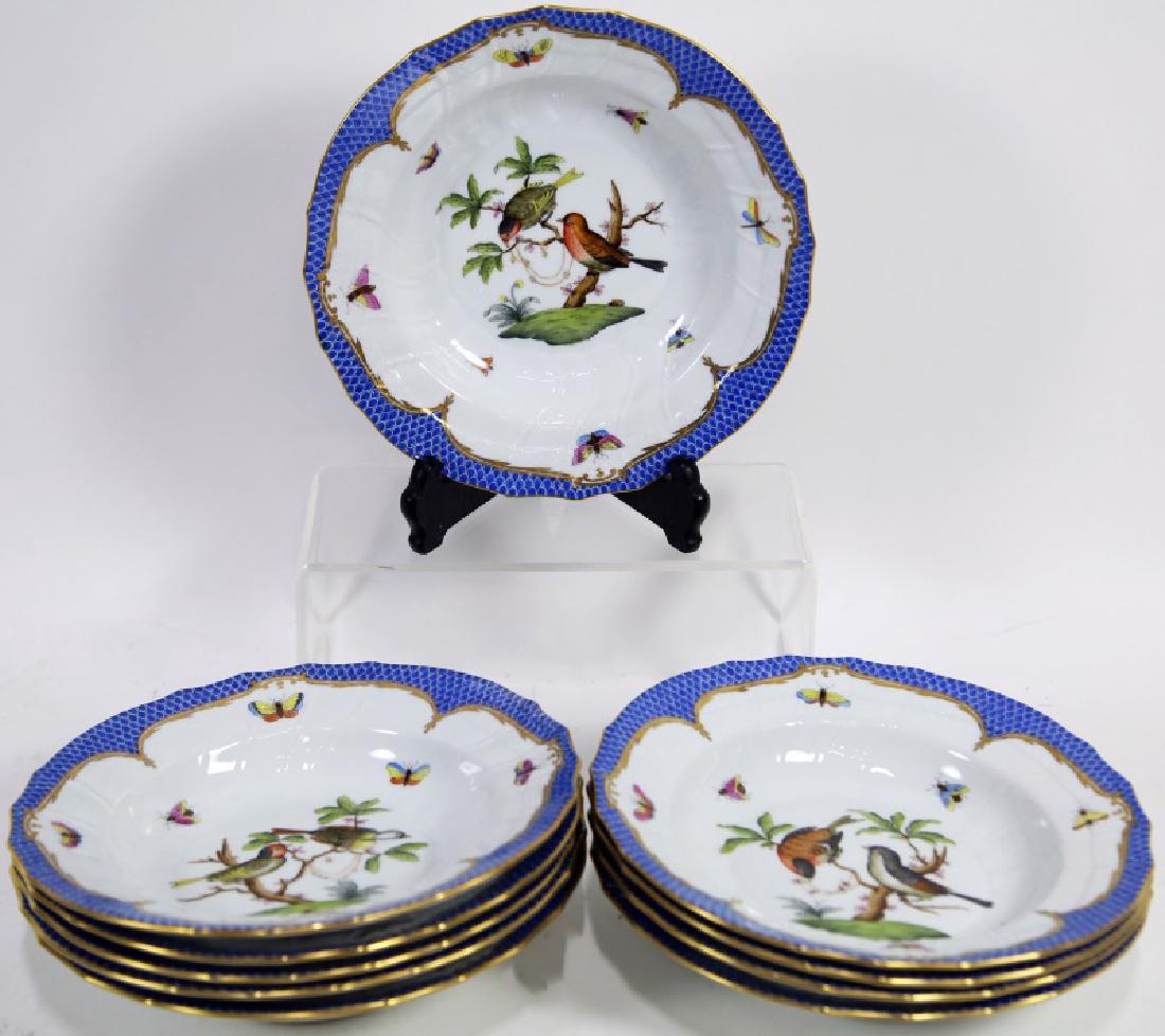 SET OF TEN HEREND ROTHSCHILD BIRD BLUE BORDER SOUPS (1 of 4)