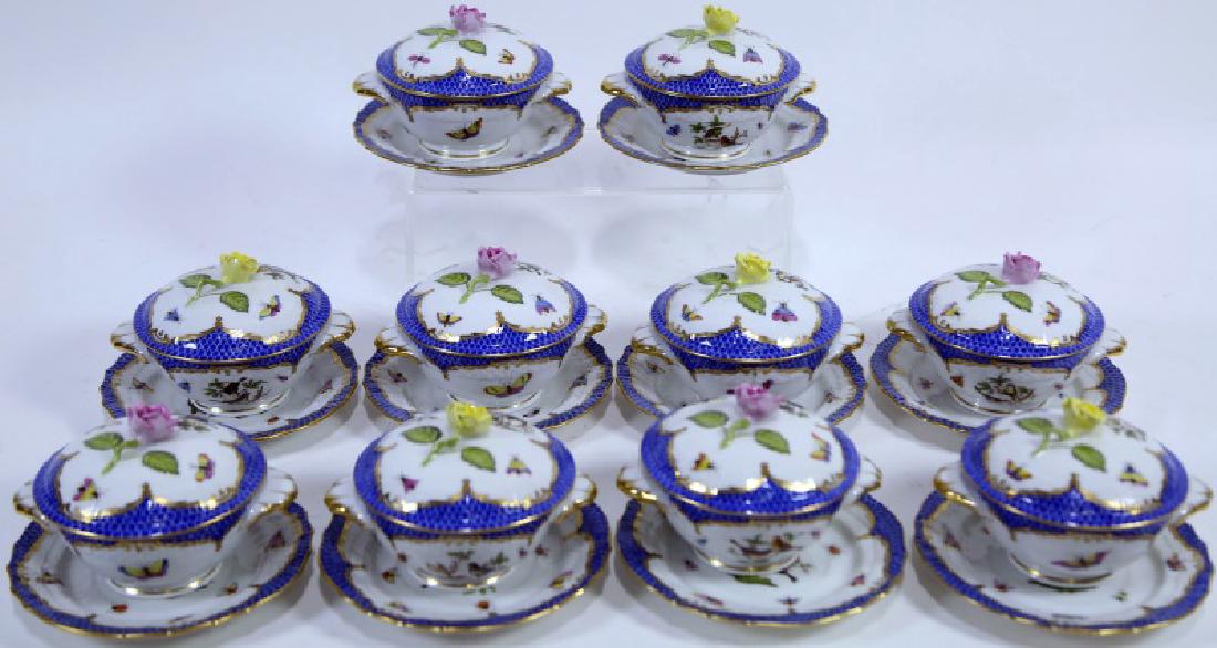 TEN HEREND ROTHSCHILD BIRD BLUE BORDER  BOUILLON CUPS (1 of 4)