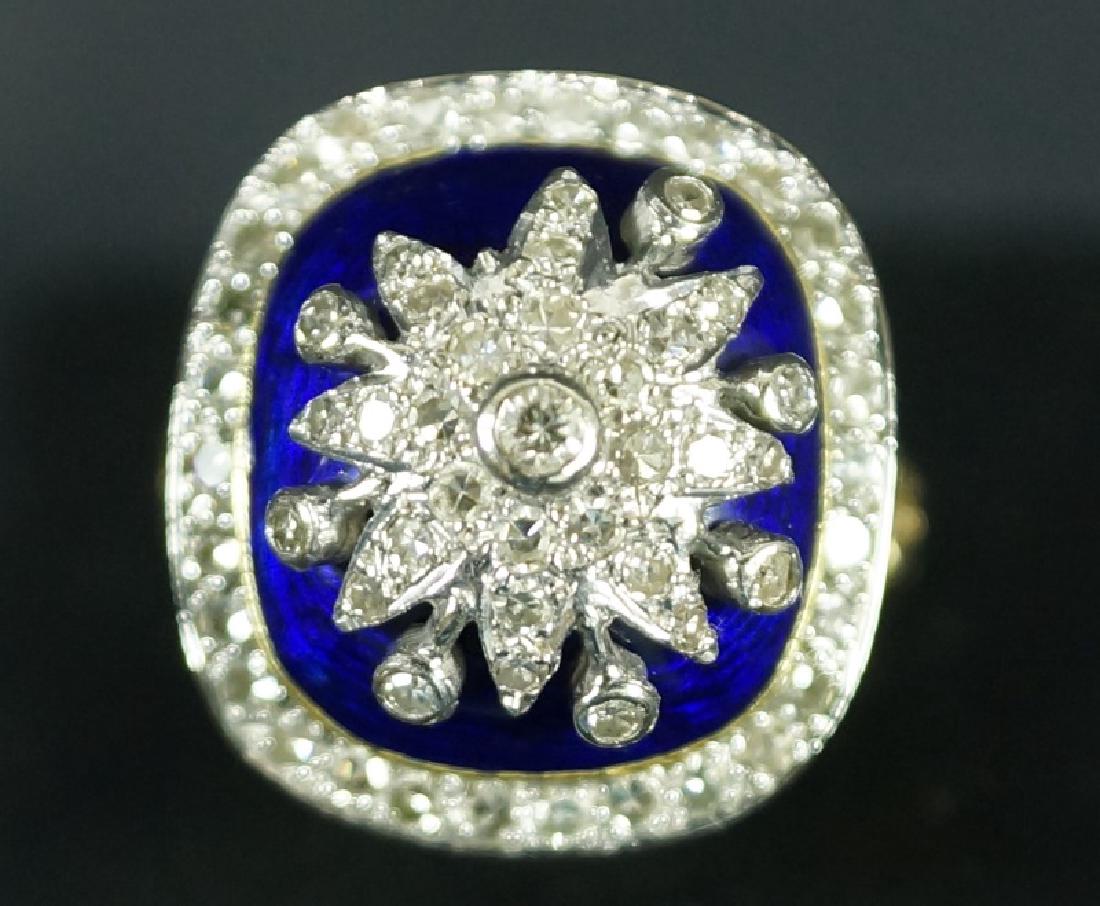 CIRCA 1850's BLUE CLOISONNE & DIAMOND DINNER RING (1 of 3)