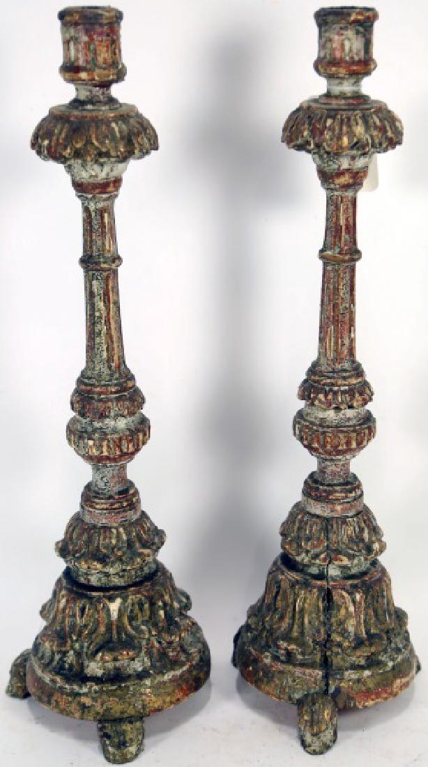 PAIR OF 18th C. ITALIAN CARVED GILDED CANDLESTICKS (1 of 2)