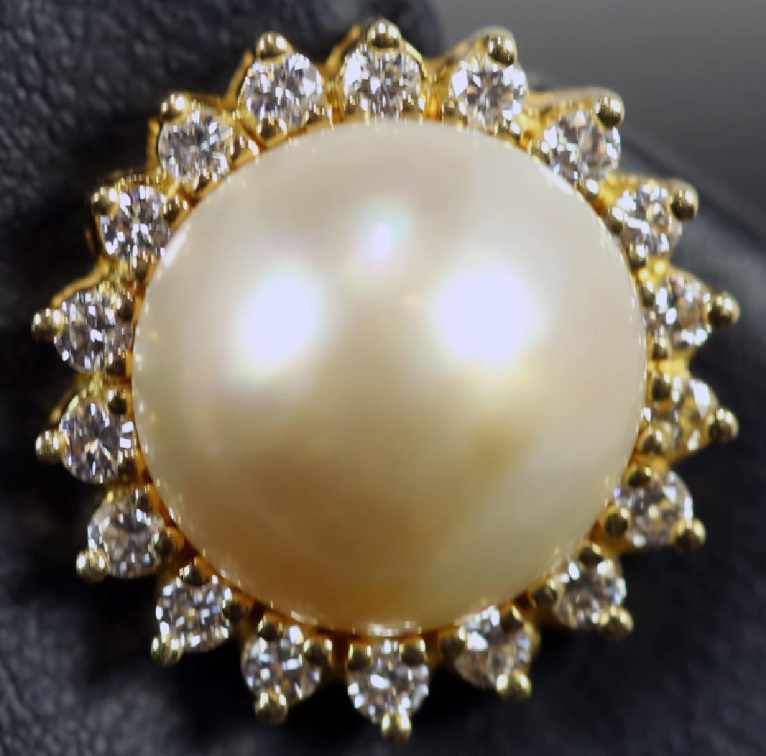 PAIR OF 18KT GOLD MOBE PEARL & DIAMOND EARRINGS (1 of 2)