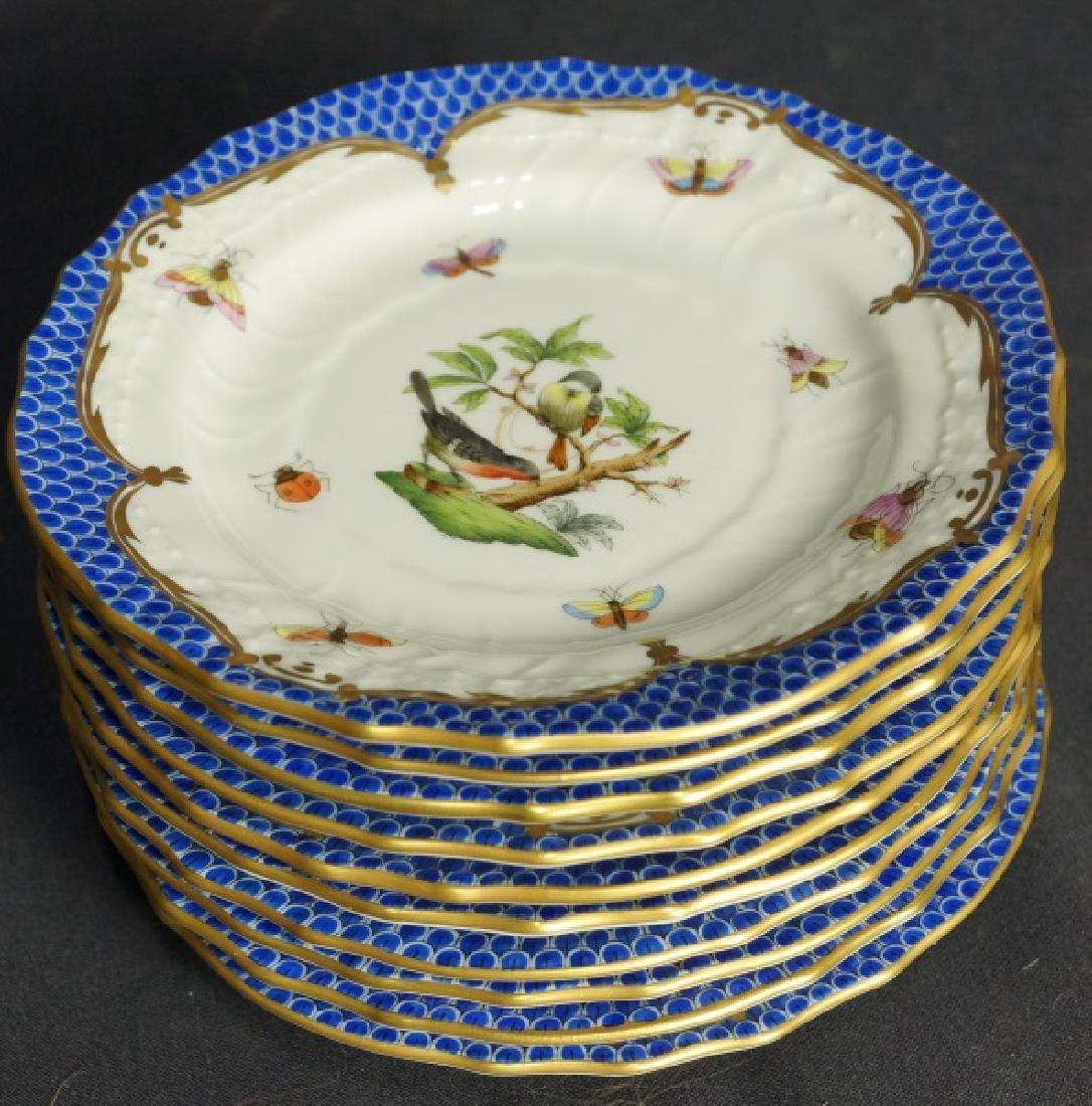 SET 10 HEREND ROTHSCHILD BIRD BLUE BORDER PLATES (1 of 2)