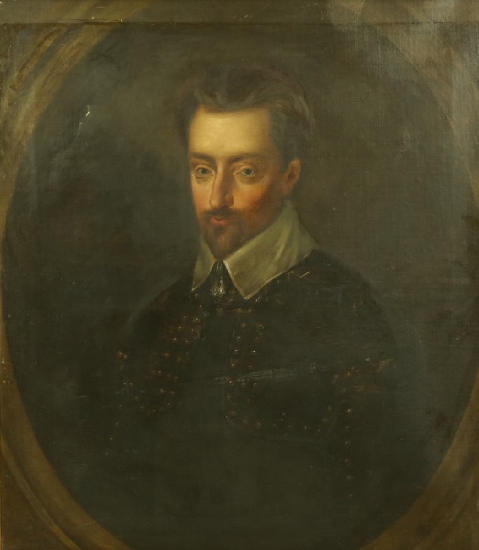 16th C. PAULUS MOREELSE PORTRAIT PAINTING: PAULUS MOREELSE PORTRAIT PAINTING ON CANVAS. 16th C. Height: 37 1/2 & 30 in. by Width: 33 & 26 in.