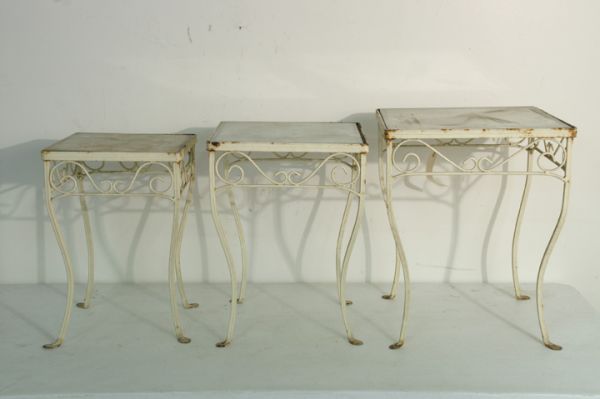 Set of 3 iron and glass nesting tables