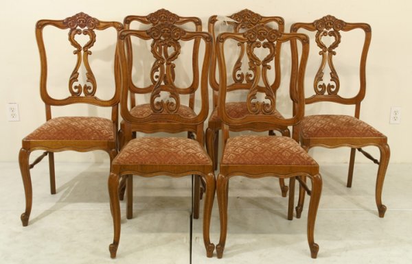 Set six Country French oak dining chairs