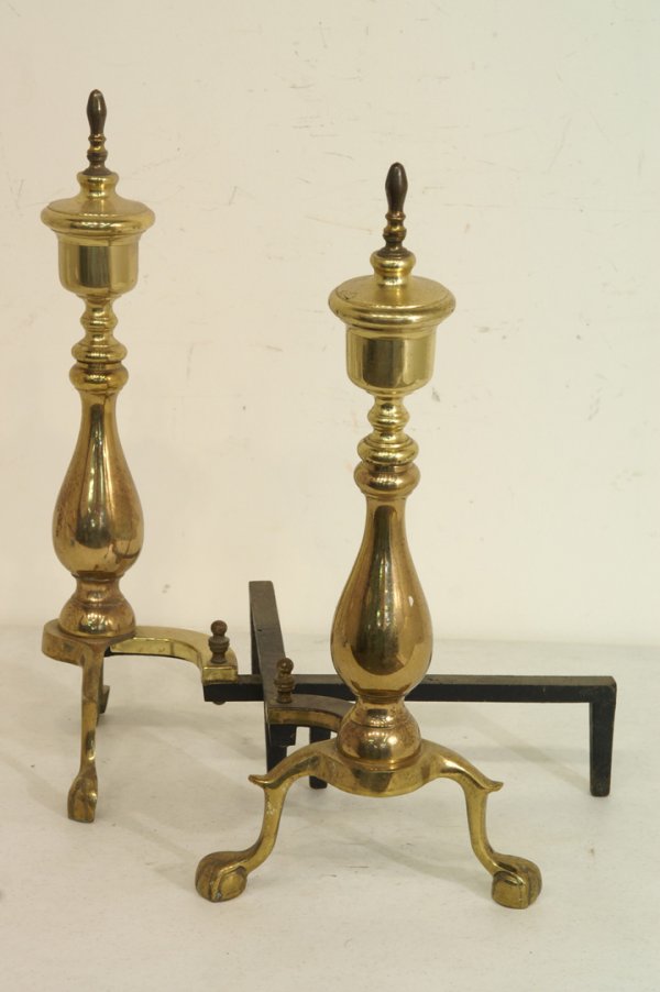 Pair of antique brass andirons