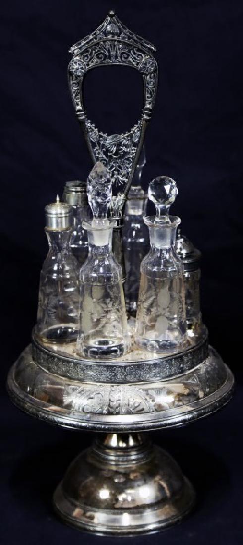 VICTORIAN SILVER PLATE GLASS CRUET SET (1 of 2)