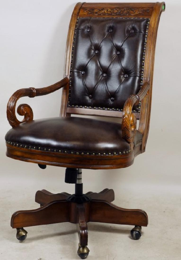 CARVED & BUTTON TUFTED LEATHER OFFICE CHAIR (1 of 4)