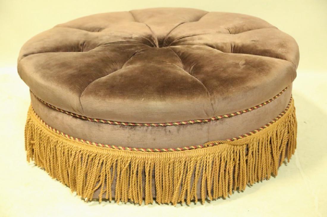 VELVET BUTTON TUFTED OTTOMAN WITH TASSLE FRINGE (1 of 2)