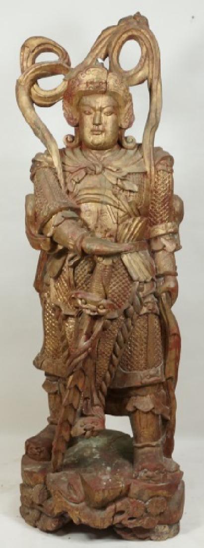 ANTIQUE CARVED CHINESE WARRIOR SCULPTURE (1 of 4)