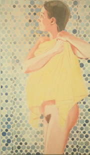 SEBASTIAN BLANCK (US 1976-?) "ISCA WITH YELLOW TOWEL: SEBASTIAN BLANCK (US 1976-?) "ISCA WITH YELLOW TOWEL II" OIL ON CANVAS, CIRCA: 2005. 36" H X 21" W.